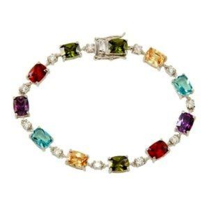 Sterling Silver white and multicolor cubic zirconia rhodium plated bracelet